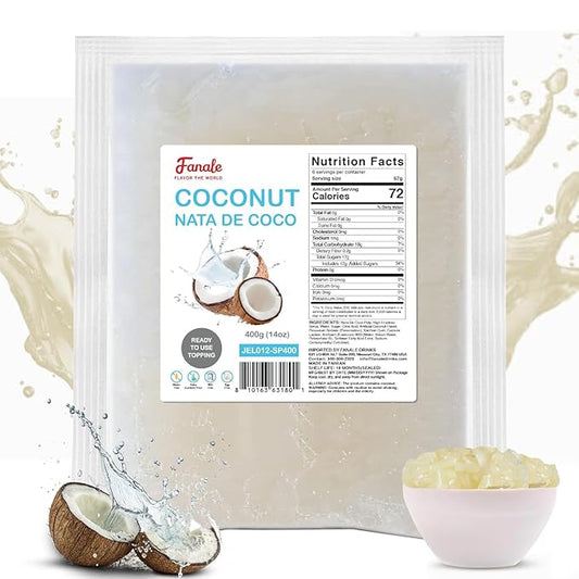 Fanale Coconut Jelly Topping nata de coco for Bubble Tea 400 g | Coconut Flavor Jelly | for Boba Tea, Smoothies, Slushes, Desserts 400g