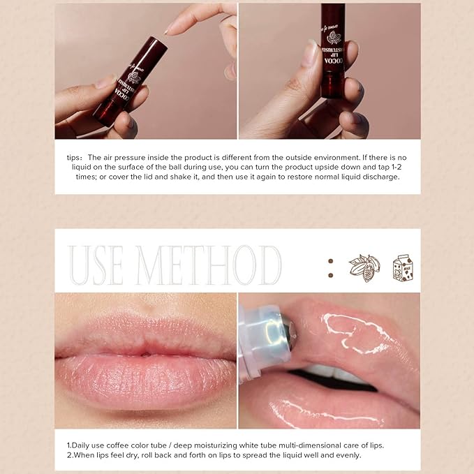 2pcs Lip Balm, Cocoa Bean Lip Oil, Milk Lip Oil, Hydrating Nourishing Roll On Lip Gloss Roll On Design Overlay Different Aroma-VivaGrace Women