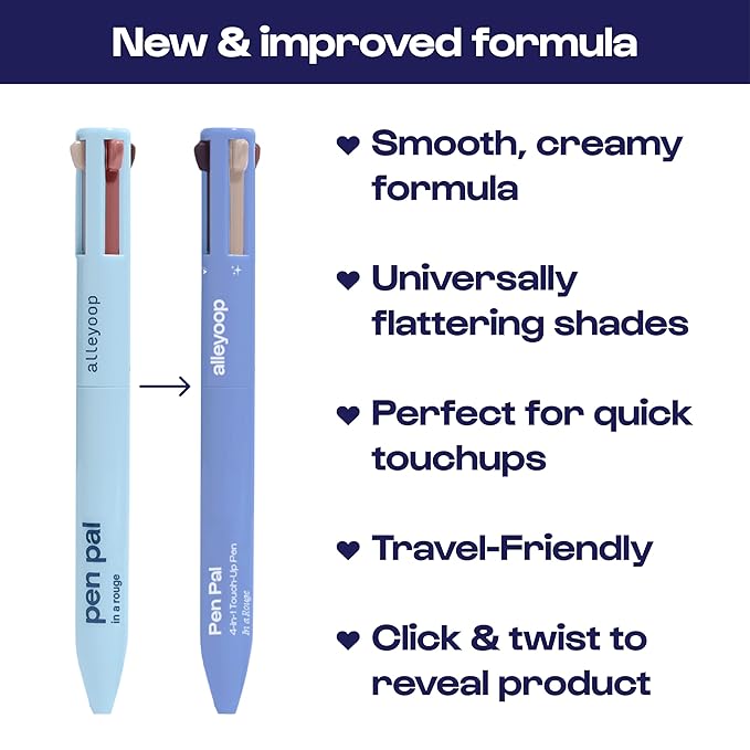 Alleyoop Pen Pal 4-in-1 Makeup Pen - Comes with Eyeliner, Highlighter, Lip Liner, and Eyebrow Pencil - Touch Up On the Go - Cruelty-Free, Vegan (In A Rouge (Light))-VivaGrace Women