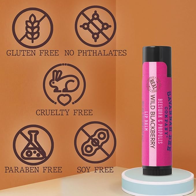 Savannah Bee Lip Balm Hanger 0.15 oz - Invigorating Mint Flavor - Natural Ingredients for Supple, Soft Lips - Convenient Hanger Design (.15 Oz, Wild Blackberry)-VivaGrace Women