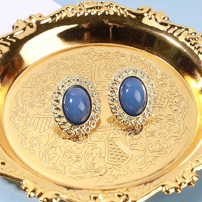 Vintage Oval Blue Gem Earrings Blue Lapis Earrings Antique Halo Oval Earrings Custom Oval Studs Earrings Jewelry for Women and Girls Gifts-VivaGrace Women