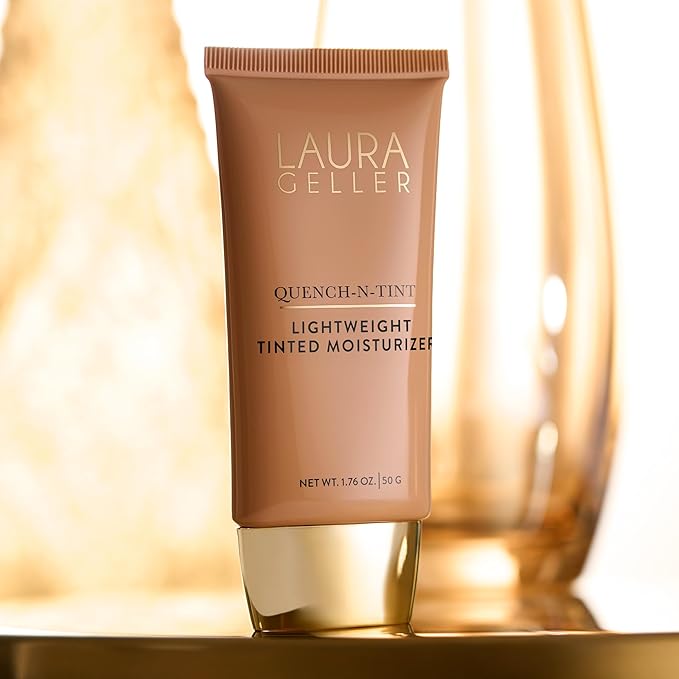 LAURA GELLER NEW YORK Quench-n-Tint Tinted Moisturizer - Deep - Sheer to Light Buildable Coverage - Natural Glow Finish - Lightweight Formula with Hyaluronic Acid-VivaGrace Women