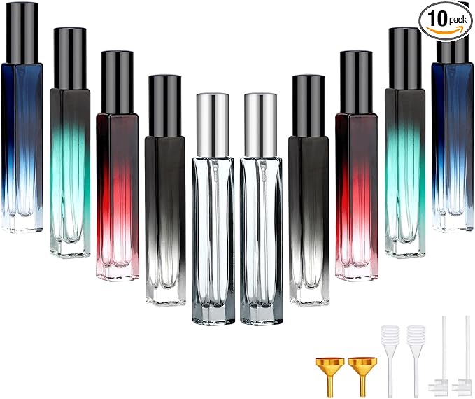 Segbeauty 0.34oz Refillable Glass Perfume Bottle,10 Pack of 10ml Perfume Container For Travel, Empty Atomizer Sprayer for Cologne Dispenser, Travel Sample Bottles Cologne Making Kit with Refill Tool-VivaGrace Women
