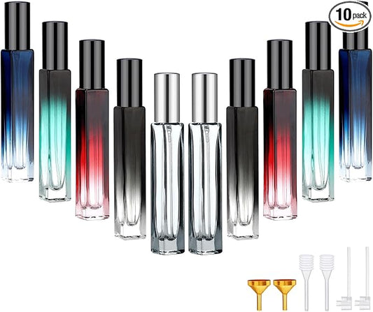 Segbeauty 0.34oz Refillable Glass Perfume Bottle,10 Pack of 10ml Perfume Container For Travel, Empty Atomizer Sprayer for Cologne Dispenser, Travel Sample Bottles Cologne Making Kit with Refill Tool-VivaGrace Women