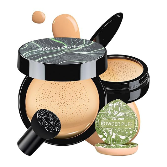 Mushroom Head Air Cushion CC Cream, Long-Lasting Brightening BB Cream Foundation With Powder Puff for Face Makeup and Mature Skin, Moisturizing Full Coverage Self Adjusting Concealer (Buff Beige)-VivaGrace Women
