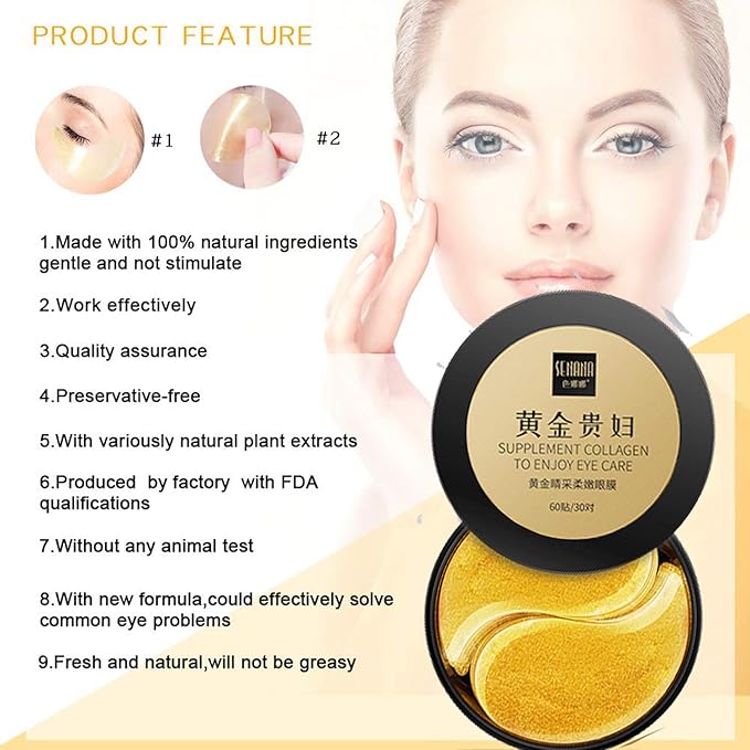 Under Eye Collagen Patch, 24K Gold Anti-Aging Mask, Pads for Puffy Eyes & Bags, Dark Circles and Wrinkles, with Hyaluronic Acid, Hydrogel, Deep Moisturizing Improves elasticity, 30 Pairs-VivaGrace Women