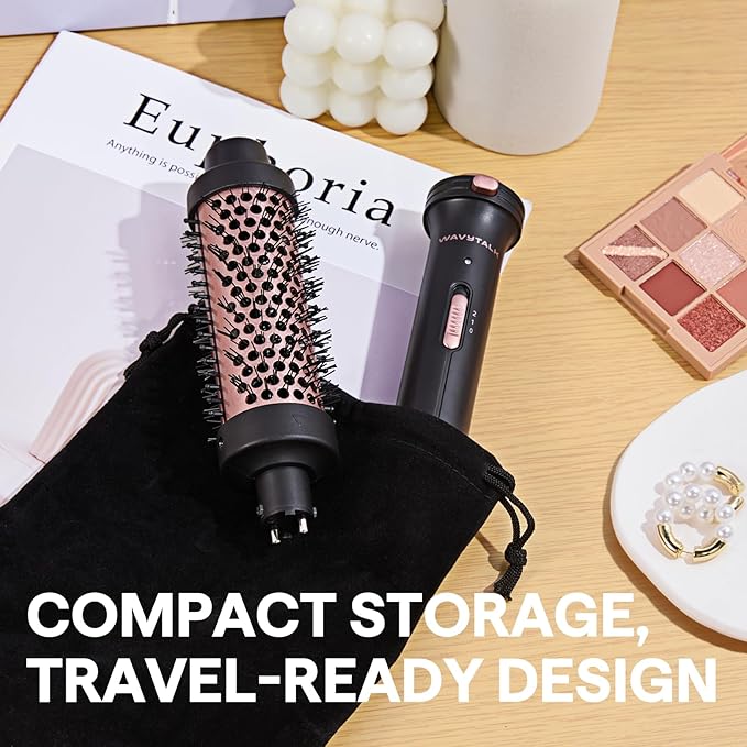 Wavytalk Thermal Brush, 1 1/2 inch Heated Round Brush with Detachable Head, Velvet Pouch and Dual Voltage for Travel, Easy to Create Blowout Look, Rose Gold-VivaGrace Women