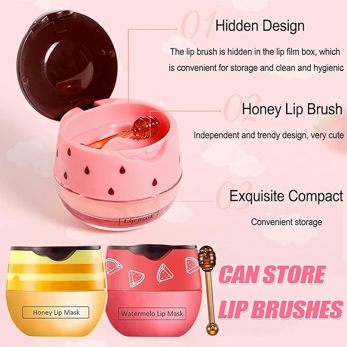 Bee Lip Balm Honey Pot, Watermelon Sleeping Lip Mask Overnight Hydrating Dry and Crack Lip Exfoliator Scrubs Propolis Lip Balm (Watermelon)-VivaGrace Women
