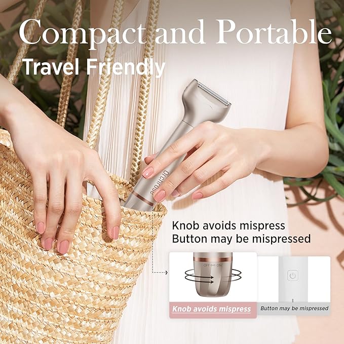 Electric Razor for Women Body: Rechargeable Painless Electric Shaver for Bikini Face Body Legs Underarms - 3-in-1 Blade and Rotary Shaving Head (Honey Gold)-VivaGrace Women