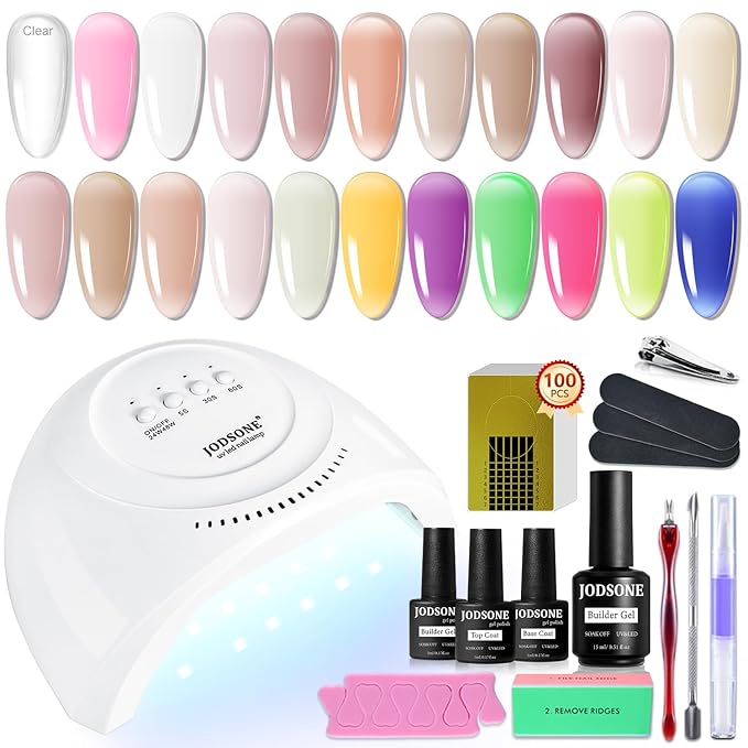 JODSONE Builder Gel Nail Kit with U V Light Base Top Coat 21 Colors High Shine Builder Gel and 100 PCS Extension Stickers-VivaGrace Women