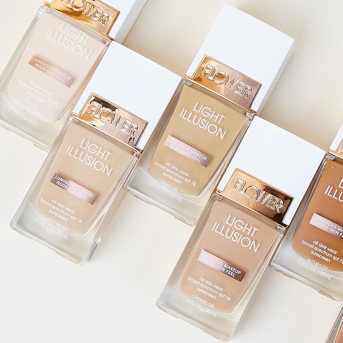 FLOWER BEAUTY By Drew Barrymore Light Illusion SPF Foundation - Blendable + Buildable - Natural Finish - Lightweight Formula (Porcelain)-VivaGrace Women