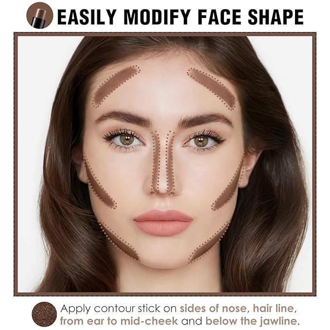 FOCALLURE Cream Contour Stick, Matte Bronzer Stick, Professional Face Shaping & Contouring Stick Makeup, Easy to Apply with Buildable Coverage, Long Lasting & Sweatproof, HICKORY-VivaGrace Women