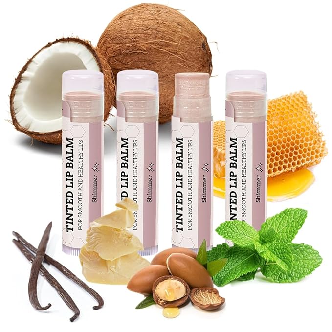 Tinted Lip Balm by Earth’s Daughter – 4 Pack of Shimmer Tint – Beeswax, Coconut Oil, Cocoa Butter, Vitamin E – Moisturize and Beautify – Paraben Free-VivaGrace Women