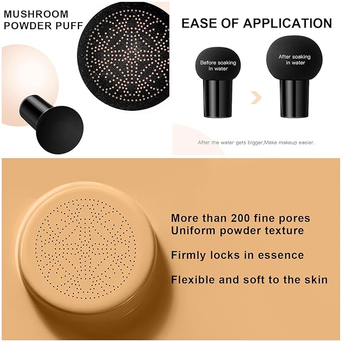 Mushroom Head Air Cushion CC Cream BB Cream Foundation Makeup Moisturizing CC Cream Liquid Foundation, Concealer Lasting Makeup Foundation Even Skin Tone Makeup Base Primer (#05 Wheat)-VivaGrace Women