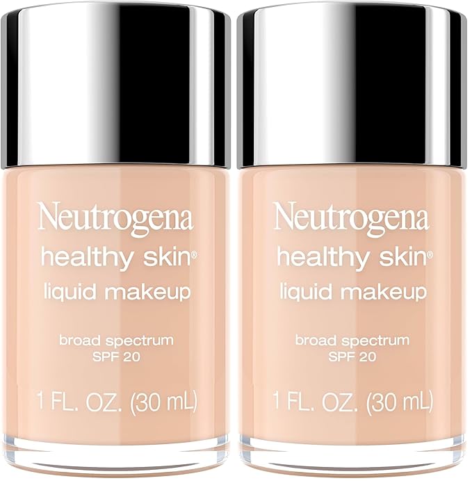 Neutrogena Healthy Skin Liquid Makeup Foundation, Broad Spectrum SPF 20 Sunscreen, Lightweight & Flawless Coverage Foundation with Antioxidant Vitamin E & Feverfew, Medium Beige, 1 fl. oz (Pack of 2)-VivaGrace Women