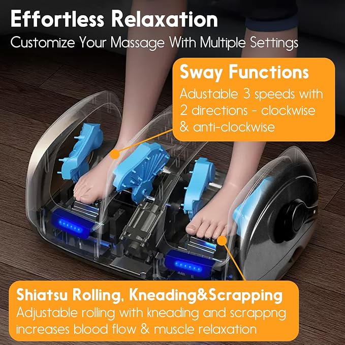 Shiatsu Foot Massager with Heat Deep Kneading Foot and Calf Leg Massager Machine for Relaxation, Muscle Pain Relief Massage (Silver)-VivaGrace Women