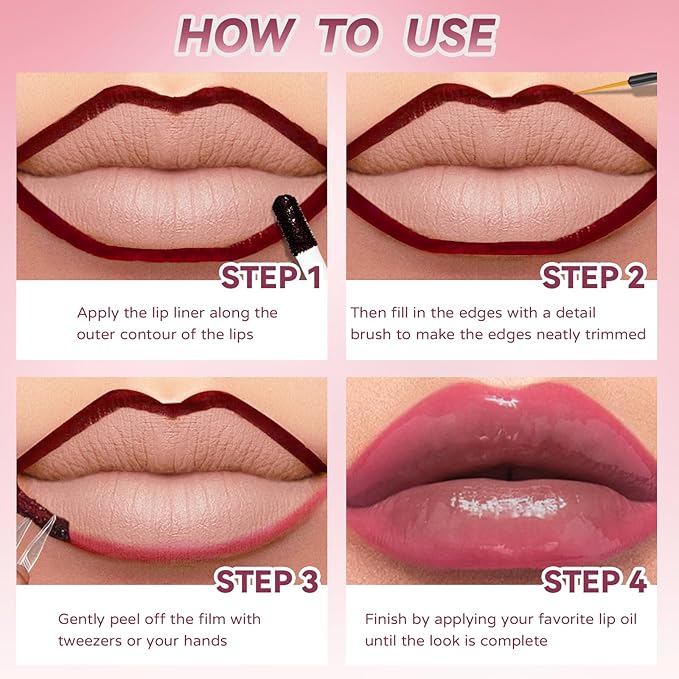 Dual-Ended Peel Off Lip Stain Liner, Long Lasting Waterproof Peel Off Lip Liner Tattoo with Nourishing Clear Gloss Combo Set, Transfer-Proof Non-Stick Cup Shiny Lips Tint Lipstick Makeup07-VivaGrace Women