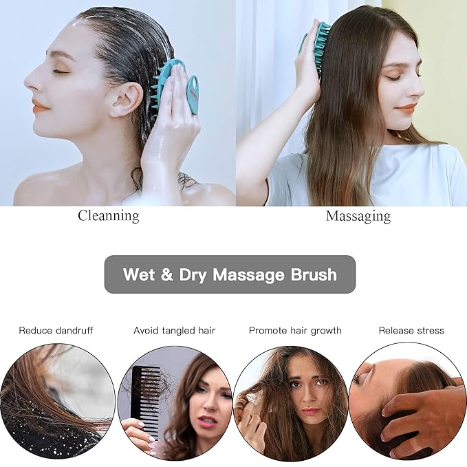 INNERNEED Scalp Massager Shampoo Brush, Wet & Dry Manual Scalp Care Head Scrubber Hair Washing, Soft Silicone Bristles, for Hair Growth, Dandruff Removal (Dark Green)-VivaGrace Women