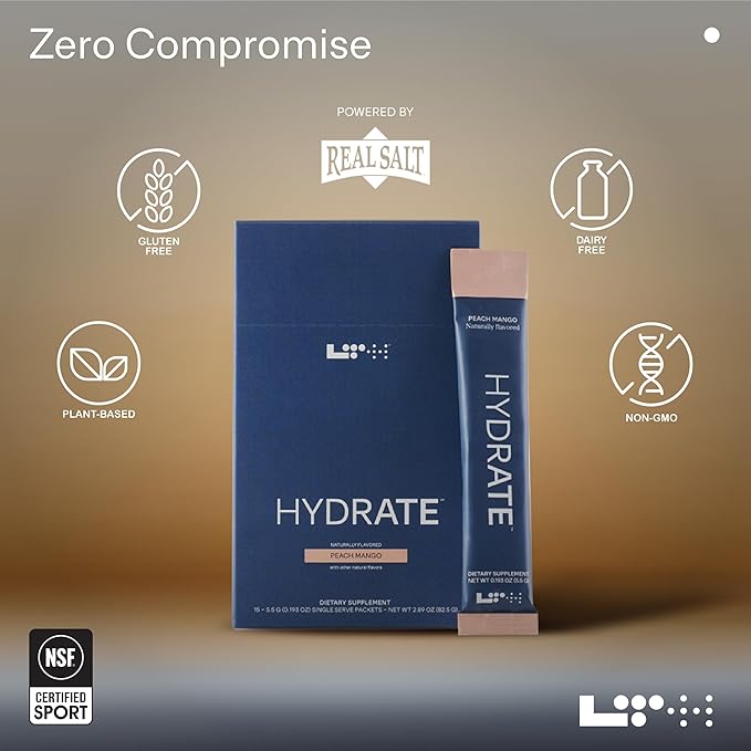 LTH Hydrate Hydration Mix - Trusted by Life Time Fitness Members - NSF Certified for Sport - Electrolyte Powder - Plant-Based, Non-GMO, Gluten Free - 15 Single-Serve Packets (Peach Mango) - 2-Pack-VivaGrace Women