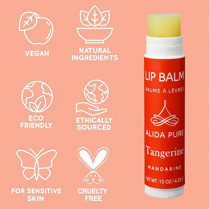 Tangerine Lip Balm, Vegan Lip Balm Set, Beeswax Free, with Avocado Oil, Organic Jojoba Oil, Candelilla Wax, and Vitamin E, Natural Moisturizer For Dry, Chapped, or Cracked Lips, 3 Tube Set-VivaGrace Women