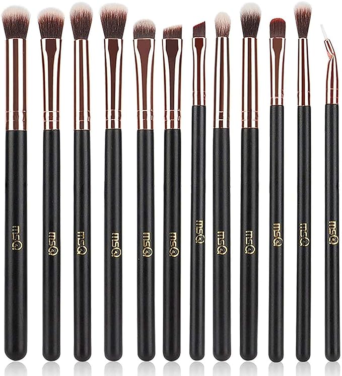 MSQ Eye Makeup Brushes 12pcs Rose Gold Eyeshadow Makeup Brushes Set with Soft Synthetic Hairs & Real Wood Handle for Eyeshadow, Eyebrow, Eyeliner, Blending(without bag)-VivaGrace Women