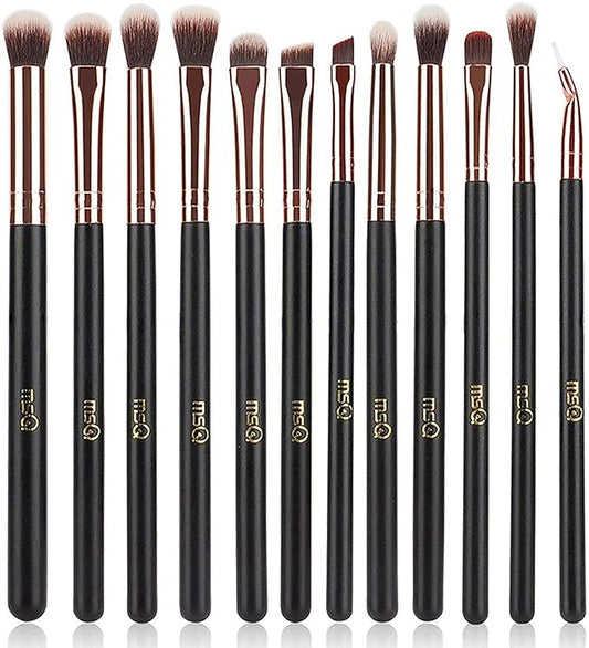 MSQ Eye Makeup Brushes 12pcs Rose Gold Eyeshadow Makeup Brushes Set with Soft Synthetic Hairs & Real Wood Handle for Eyeshadow, Eyebrow, Eyeliner, Blending(without bag)-VivaGrace Women