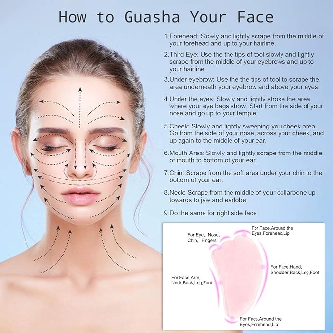 Jovivi Natural Rose Quartz Stone Gua Sha Scraping Massage Tool, Wing-shape Healing Crystal Guasha Board Facial Massager Traditional Scraper Tool-VivaGrace Women