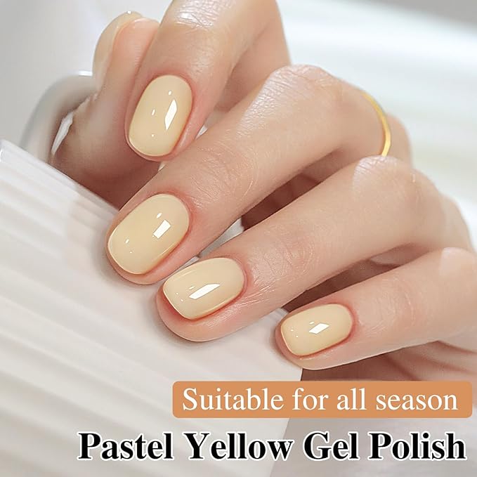 Double Rhythm 0.50 OZ Translucent Gel Polish Same Color Same Bottle Sheer Pastel Neutral Natural Milky 15 ML Jelly UV Nail Art DIY at Home (Yellow-A1625)-VivaGrace Women