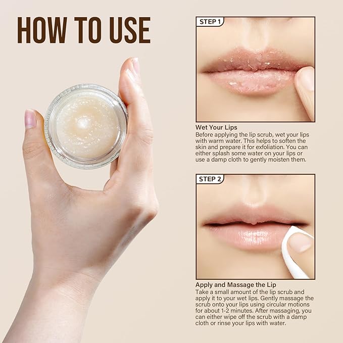 Nourishing Lip Scrub - Infused with Coconut Oil, Olive Fruit Oil, and Jojoba Seed Oil, 1.05oz - Exfoliate, Hydrate, and Glow for Chapped Dry, Dark Lips-VivaGrace Women