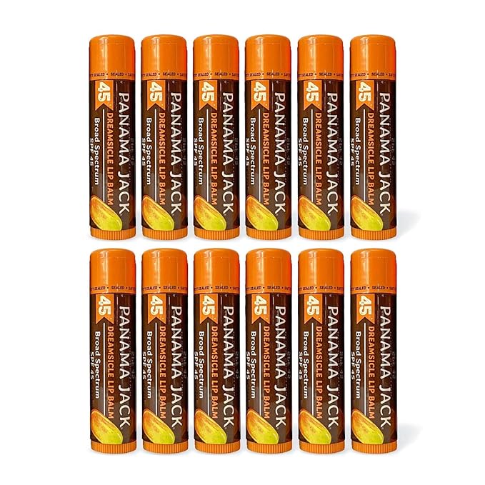 Panama Jack Sunscreen Lip Balm - SPF 45, Broad Spectrum UVA-UVB Sunscreen Protection, Prevents & Soothes Dry, Chapped Lips, Dreamsicle, 12-pack-VivaGrace Women