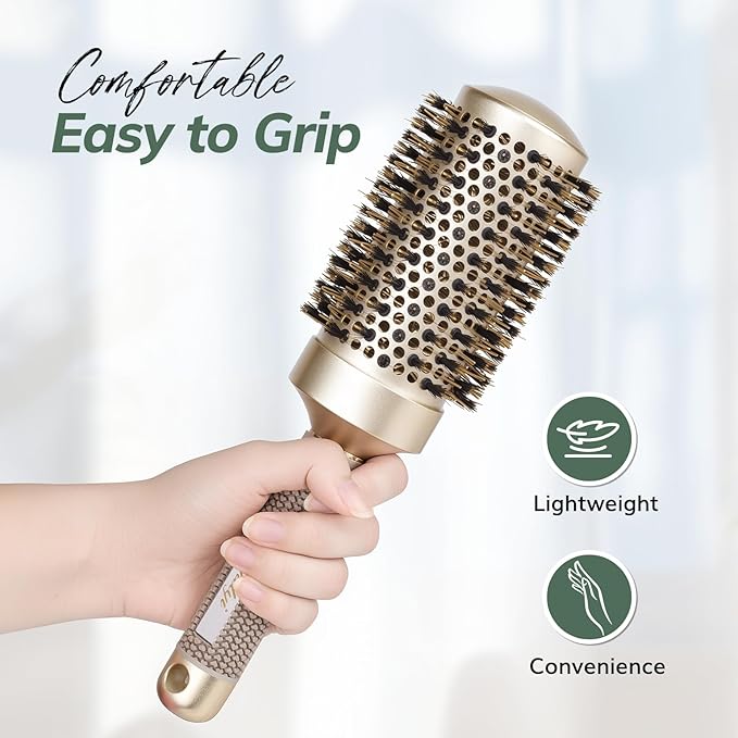 Round Brush for Blow Drying, Nano Thermal Ceramic & Ionic Tech Hair Brush with Boar Bristles, Professional Barrel Brush for Styling,Curling and Straightening by Sndyi (3.3 Inch, 2.1 Inch)-VivaGrace Women