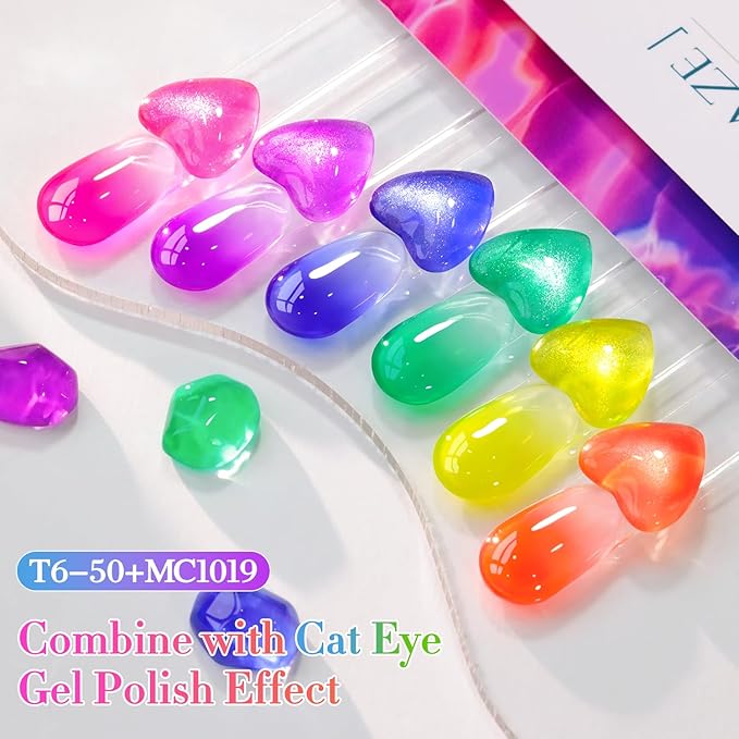 Double Rhythm 6 Pcs 15 ML Gel Polish Set Same Color Same Bottle Soak Off Jelly Neon Gel Polish Kit Nail Art Manicure Salon DIY at Home (Pink Purple Blue Green Yellow Green-T6-50)-VivaGrace Women