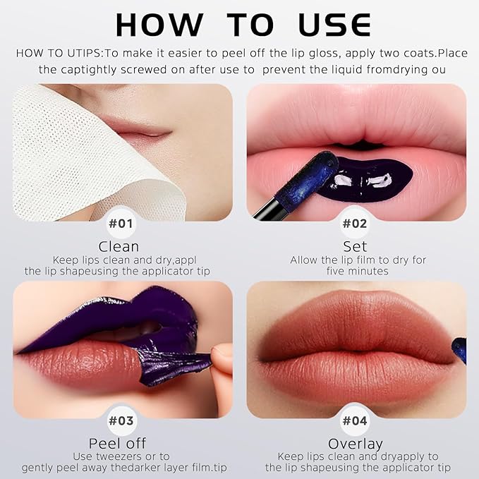 Peel Off Lip Stain -Lip Stain Peel Off Masque - Long Lasting, Waterproof and Transfer Proof Nude Lip Tint, Matte Finish Peel Off Makeup-VivaGrace Women