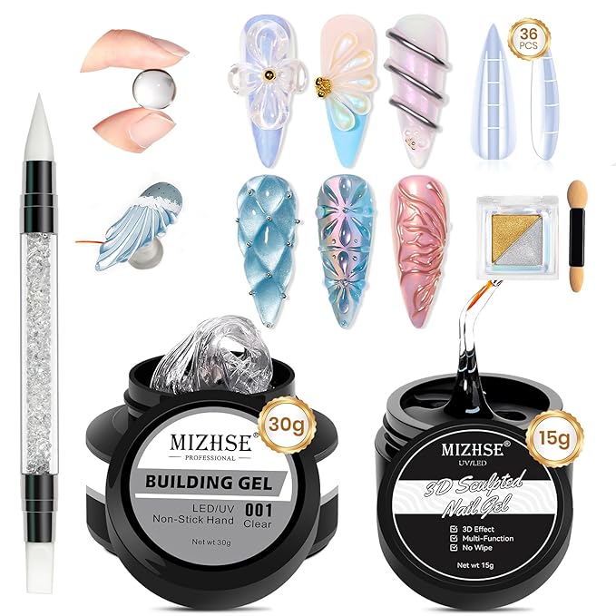 MIZHSE 30g/1oz Solid Builder Gel for Nails and 15g 3D Painting Gel, Clear Hard Gels for Nails Sculpting Nails Art Soak Off U V LED Builder Salon Home DIY Manicure-VivaGrace Women