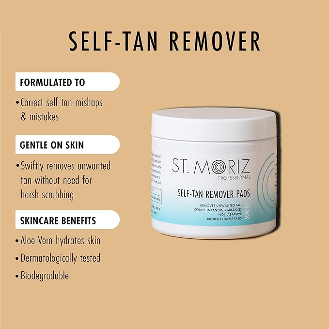 St Moriz Professional Self Tan Remover Pads - Removes Self Tanner Instantly - Fix Tanning Mistakes - Rapid Self Tan Eraser - Gentle on Skin - Dermatologically Tested - Vegan - 60 Pads-VivaGrace Women