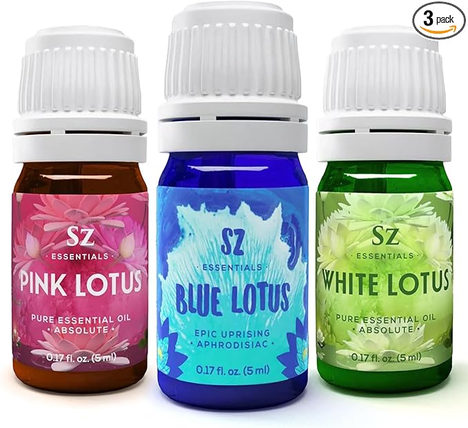Divine Essential Oils Collection - Blue, Pink, White Lotus - Set of 3 Bottles (0.17 Fl Oz - 5ml Each) - 100% Pure, Natural & Undiluted - Therapeutic Grade & Vegan-VivaGrace Women