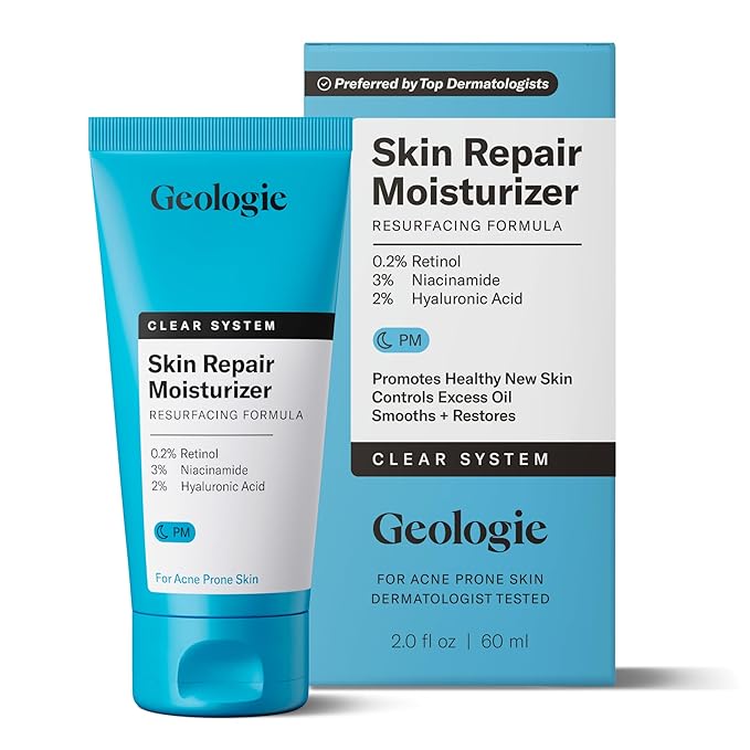 Geologie Skin Repair Moisturizer Face Cream | Clear System Retinol Resurfacing Formula | For Blemish Prone Skin with Niacinamide & Hyaluronic Acid | 60 ML-VivaGrace Women
