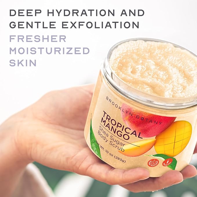 Brooklyn Botany Tropical Mango Shea Sugar Scrub for Body 10 oz – Deeply Hydrating and Gently Exfoliating Body Scrub for Women and Men - Made with Jojoba Beads-VivaGrace Women