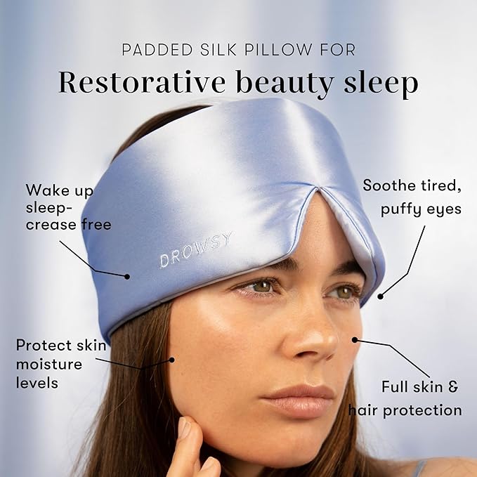 DROWSY Silk Sleep Mask. Face-Hugging, Padded Silk Cocoon for Luxury Sleep in Total Darkness. (Blue Belle)-VivaGrace Women