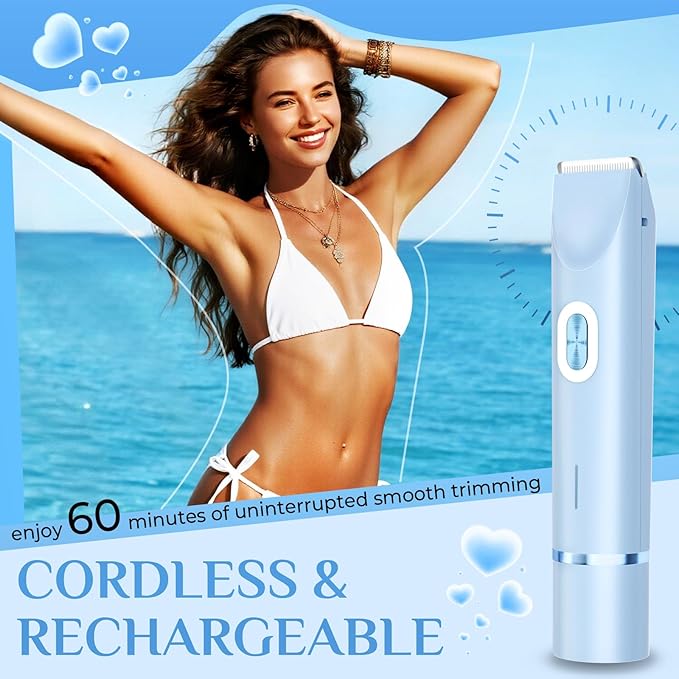 2025 New 2-in-1 Electric Bikini Trimmer for Women - Dual Head Electric Razor,Waterproof Painless Bikini Shaver, Pubic Hair Trimmer for Private Area & Body Hair, Blue-VivaGrace Women