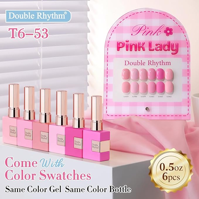 Double Rhythm 6 Pcs 15 ML Gel Polish Set Same Color Same Bottle Soak Off Gel Polish Kit Nail Art Manicure Salon DIY at Home for Women (Neutral Skin Pink Nude Beige -T6-53)-VivaGrace Women