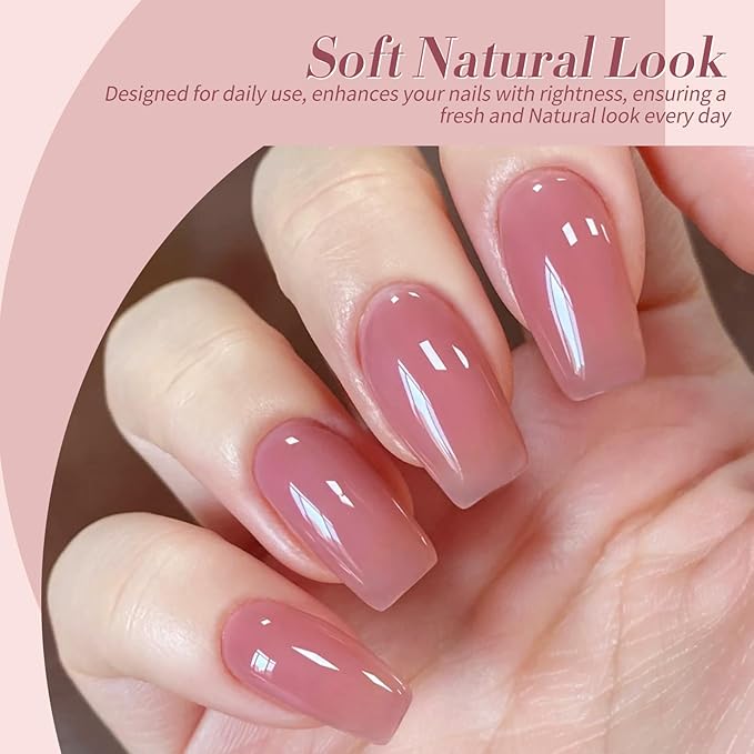 Born Pretty Milky White Jelly Nude Pink Gel Nail Polish Translucent Natural Sheer Pink Soak Off U v Light Cure Gel Polish Kit for Salon and Nail Art DIY at Home 6Colors-VivaGrace Women