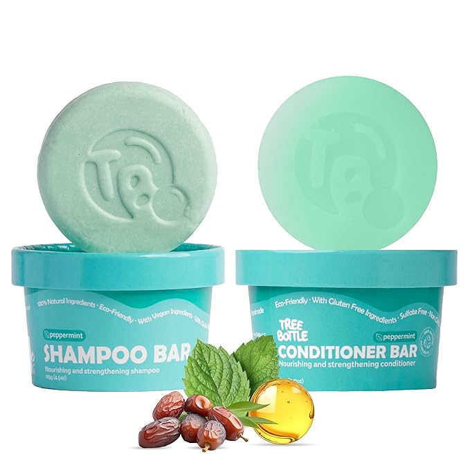 Castor Oil Shampoo & Conditioner Bar Set Bundle – With Peppermint Essential Oils & Biotin – Nourishing, Volumizing & Strengthening – Plastic-Free, Frizz Control – 7.8oz-VivaGrace Women