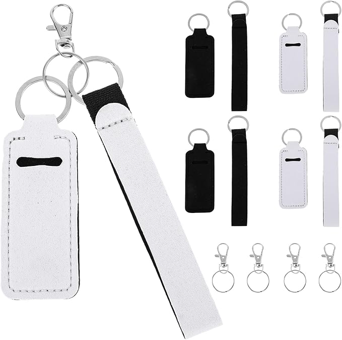 4 Pcs Keychain Chapstick Holder, Lipgloss Holder Keychain, Chapstick Holder Key Chain with Wristlet Lanyards, Lipstick Keychain Holder Lip Balm Sleeve for Women Girls-VivaGrace Women