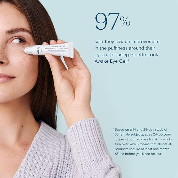 Pipette Look Awake Eye Gel - Eye Roller for Puffiness, Wrinkles, Dark Circles under Eye Treatment for Women, Unique Peptide Formula with Moisturizing Squalane, Hypoallergenic, 0.5 fl oz-VivaGrace Women