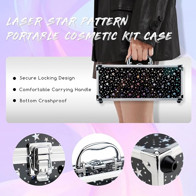 Color Nymph Beginners Makeup Kit With Train Case For Teenagers Girls, Full Starter Cosmetics Set Included 32 Colors Eyeshadow, Glitter Cream, Blush, Highlighter, Lip Gloss and Brush (Black)-VivaGrace Women