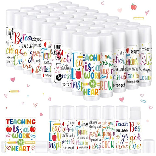 Dunzy 50 Pcs Thank You Gift Lip Balm Bulk Baby Shower Party Favors Bridal Shower Favor Lip Care with Assorted Fruit Flavors Thank You Lipstick for Guest Basket Gift Stuffer (Teacher)-VivaGrace Women