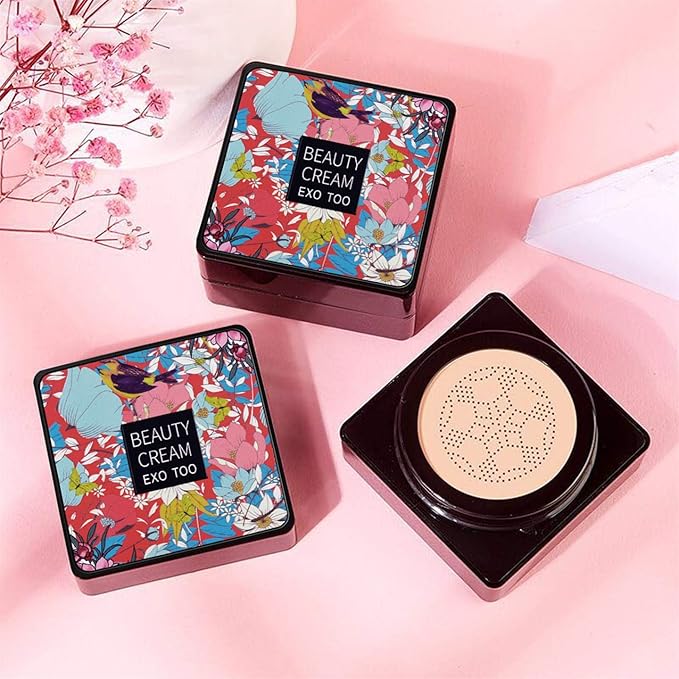 Mushroom Head Air Cushion CC Cream Foundation, Beauty Cream Exo Too BB Cream, Moisturizing, Long Lasting, Matte Concealer, Light Weight, WaterProof Liquid Foundation with 2PCS Mushroom Head-VivaGrace Women