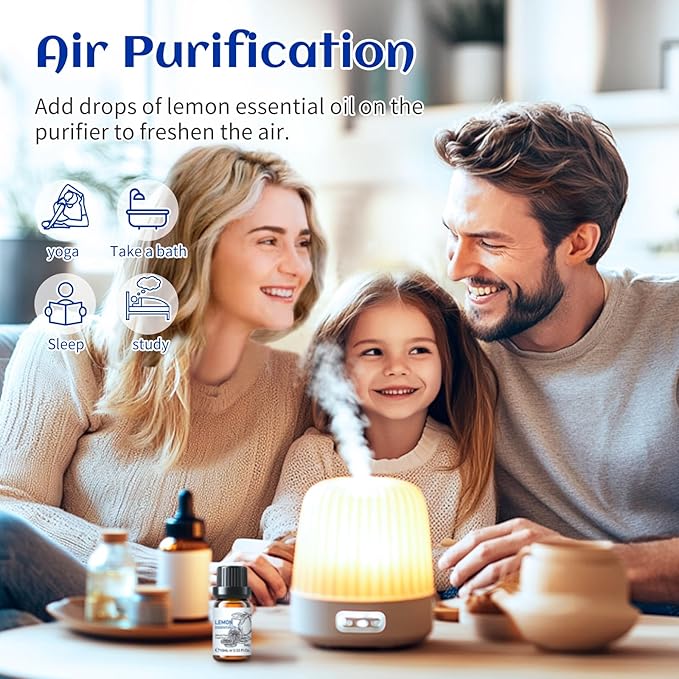 HIQILI Lemon Essential Oil, Household Cleaning, Air Purification, Skin Care, Can be Added to Cleansers, Sprays, Body Lotions Use - 0.33 Fl Oz/10ML-VivaGrace Women
