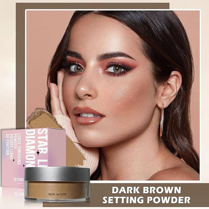 Oil Control Loose Powder Makeup Translucent Setting Powder Shimmer Long Lasting Lightweight Polvo Traslucido Maquillaje Para Mujer Face Powder Makeup - 04 Dark Brown Shimmer-VivaGrace Women